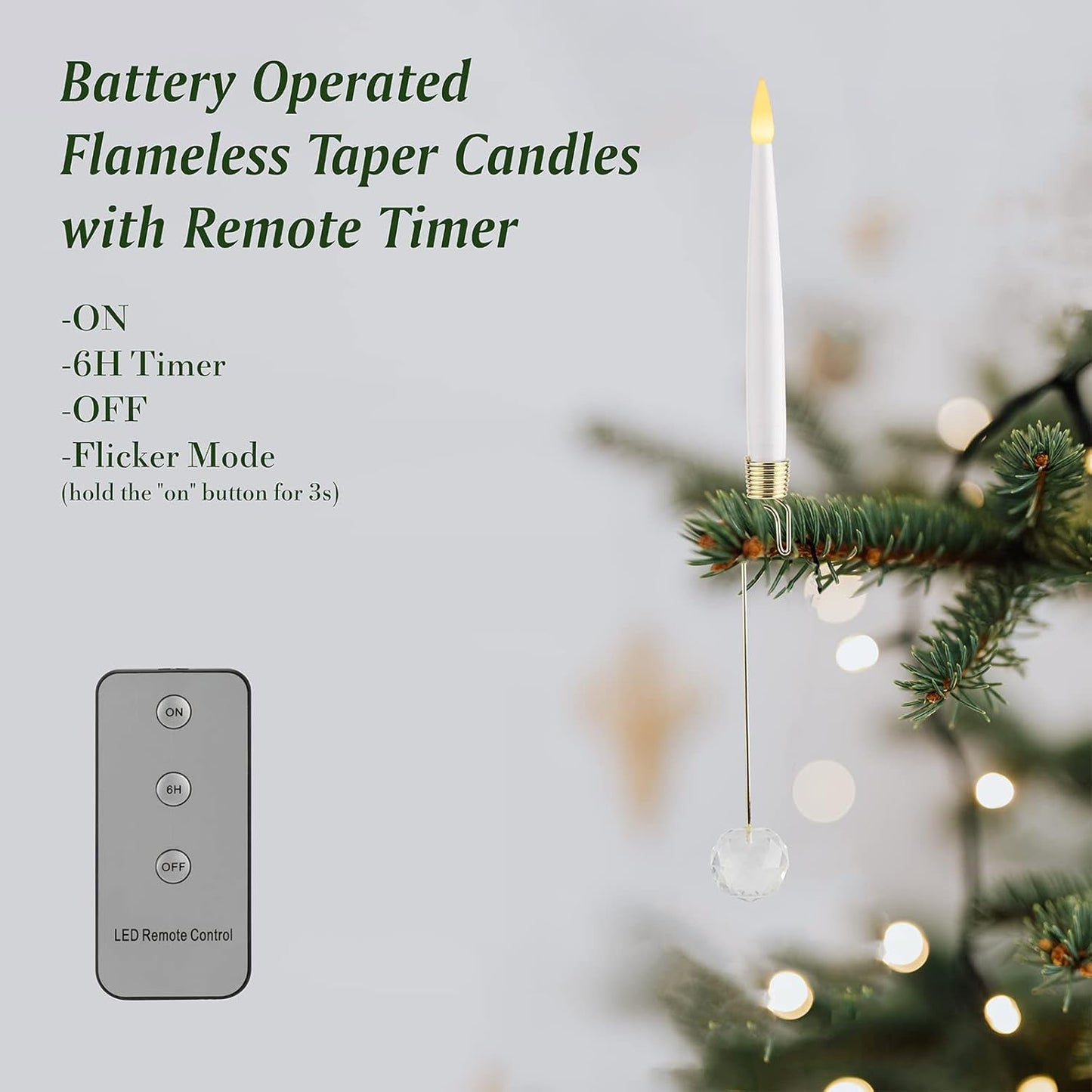 10-Pack Flameless Taper Candles for Christmas Tree Decoration – Battery Operated LED Candles