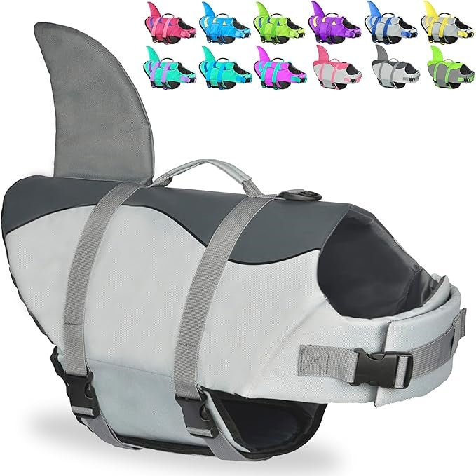 Shark dog life jackets, adjustable dog life jackets with shark fins, suitable for small, medium and large dog life jackets for swimming, boating, swimming pools and beaches