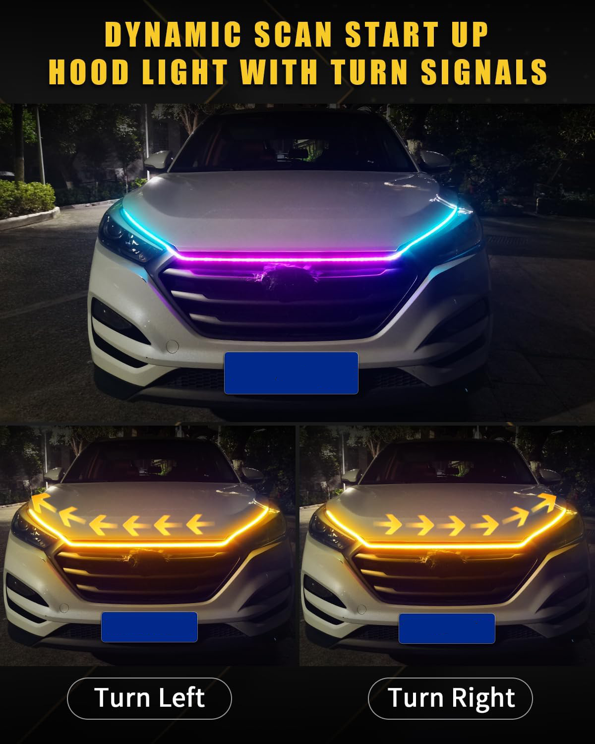 RGB Car Hood Light Strip – Dynamic Multicolor Waterproof LED Kit