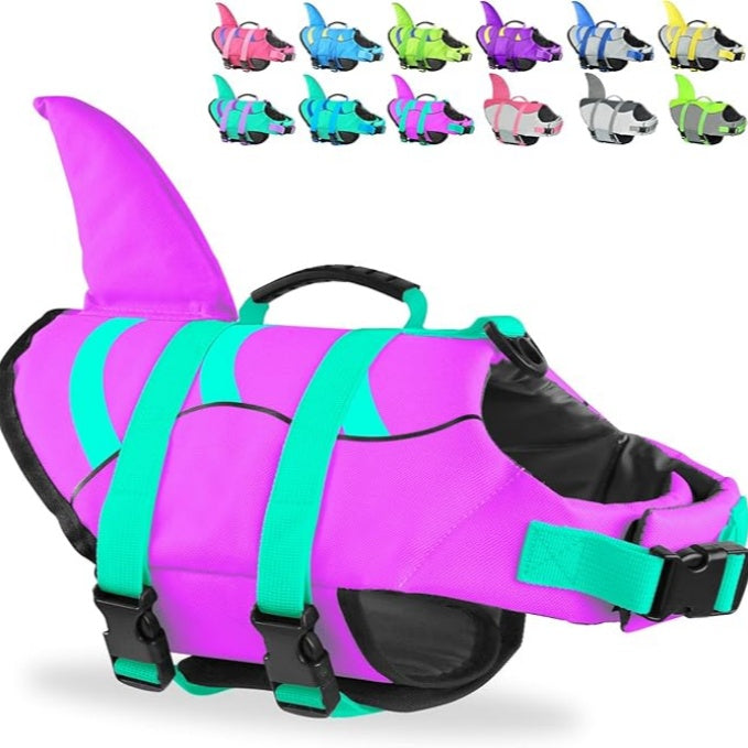 Shark dog life jackets, adjustable dog life jackets with shark fins, suitable for small, medium and large dog life jackets for swimming, boating, swimming pools and beaches