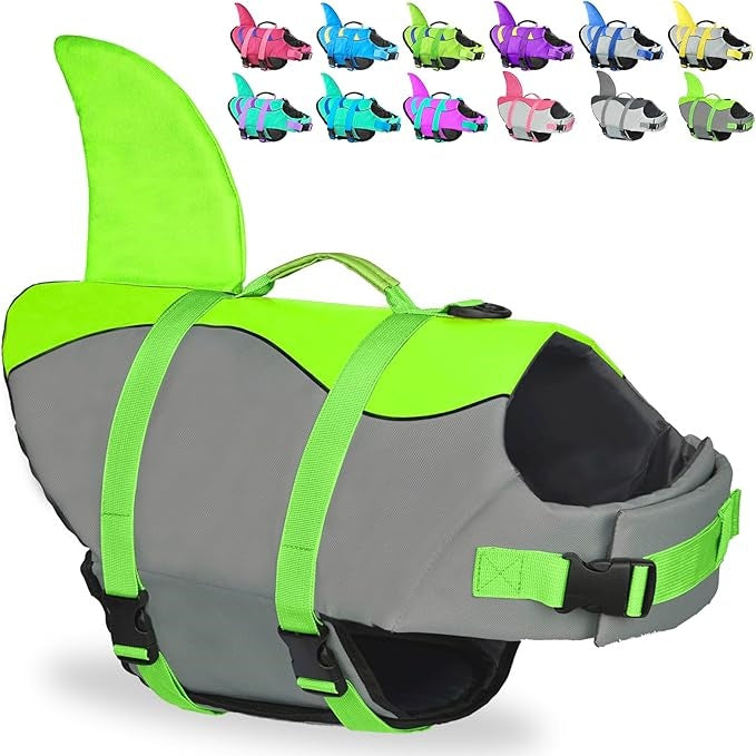 Shark dog life jackets, adjustable dog life jackets with shark fins, suitable for small, medium and large dog life jackets for swimming, boating, swimming pools and beaches