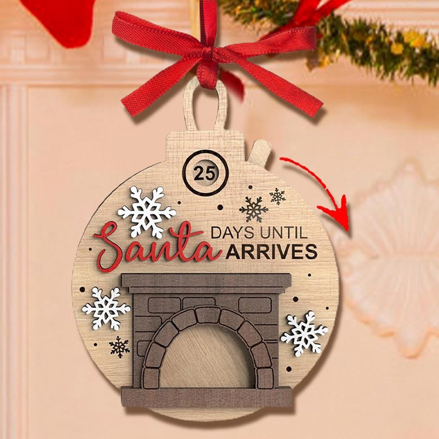 Christmas Countdown Decoration – Small Wooden Fireplace Santa Claus Ornament