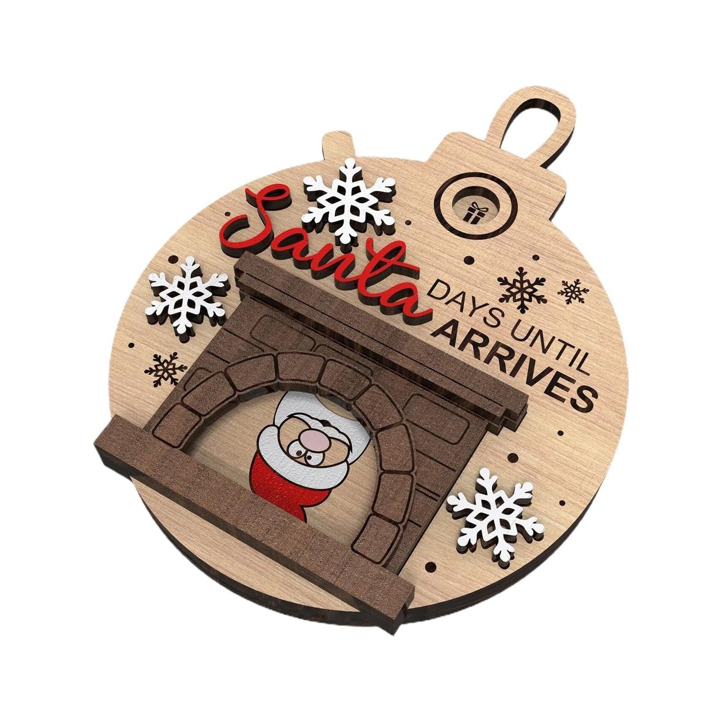 Christmas Countdown Decoration – Small Wooden Fireplace Santa Claus Ornament