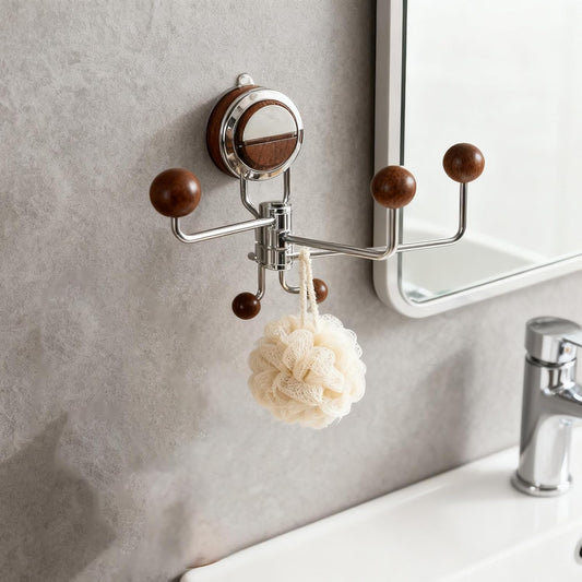 Suction cup shower hooks, no drilling required, five-bar rotating hooks