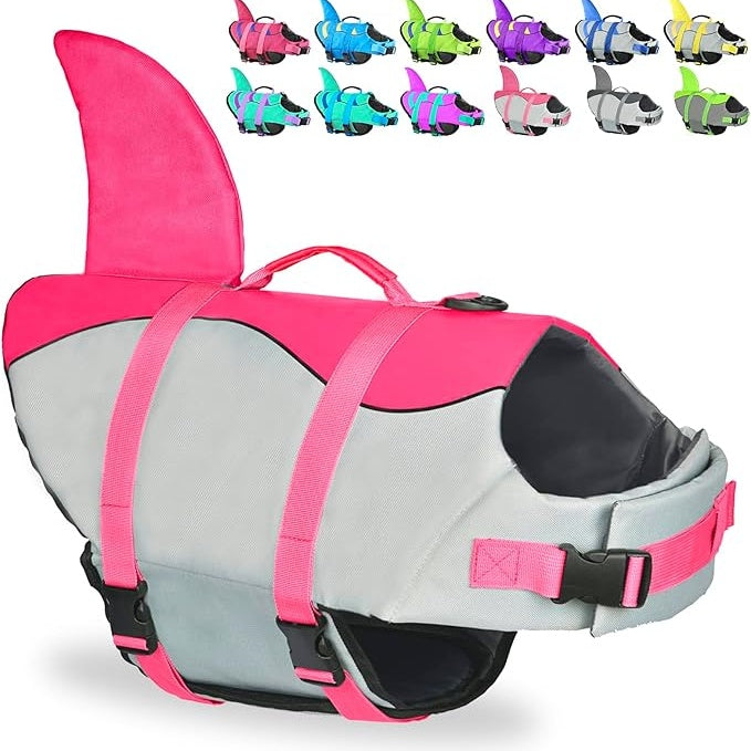 Shark dog life jackets, adjustable dog life jackets with shark fins, suitable for small, medium and large dog life jackets for swimming, boating, swimming pools and beaches
