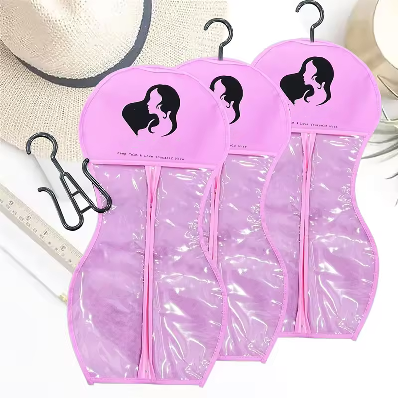 New Hourglass-Shaped Wig Storage Bag with Hook, Dust-Proof, Convenient for Small Spaces