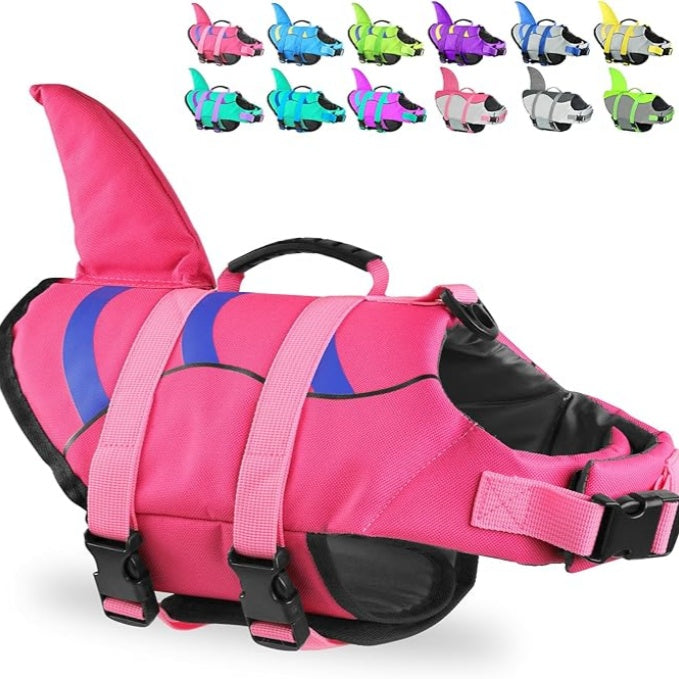 Shark dog life jackets, adjustable dog life jackets with shark fins, suitable for small, medium and large dog life jackets for swimming, boating, swimming pools and beaches