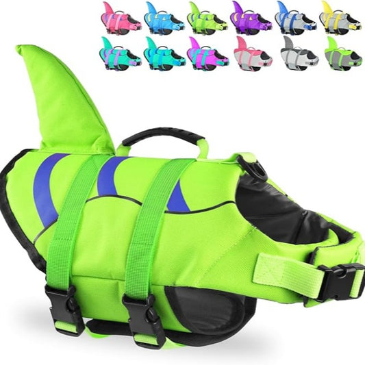 Shark dog life jackets, adjustable dog life jackets with shark fins, suitable for small, medium and large dog life jackets for swimming, boating, swimming pools and beaches
