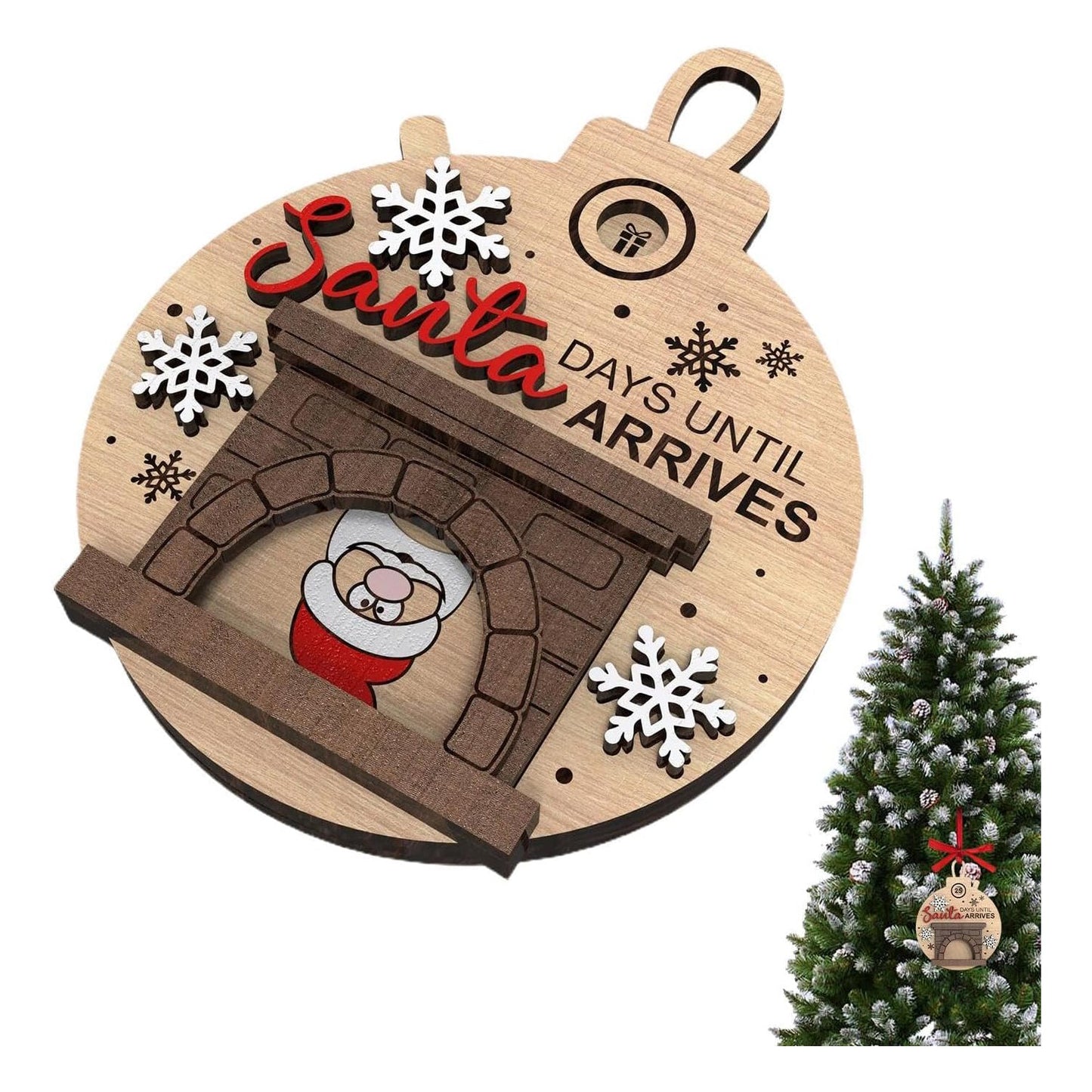 Christmas Countdown Decoration – Small Wooden Fireplace Santa Claus Ornament