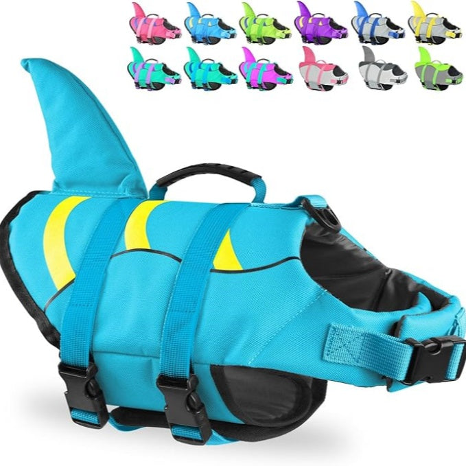 Shark dog life jackets, adjustable dog life jackets with shark fins, suitable for small, medium and large dog life jackets for swimming, boating, swimming pools and beaches
