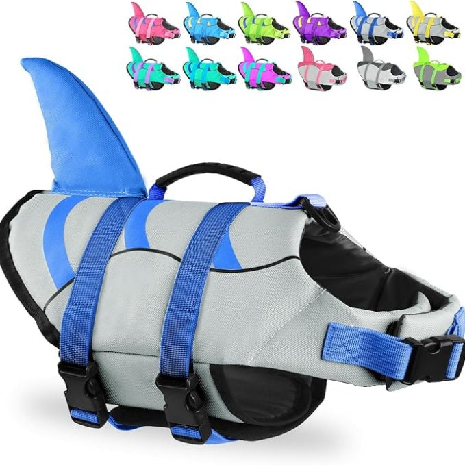 Shark dog life jackets, adjustable dog life jackets with shark fins, suitable for small, medium and large dog life jackets for swimming, boating, swimming pools and beaches