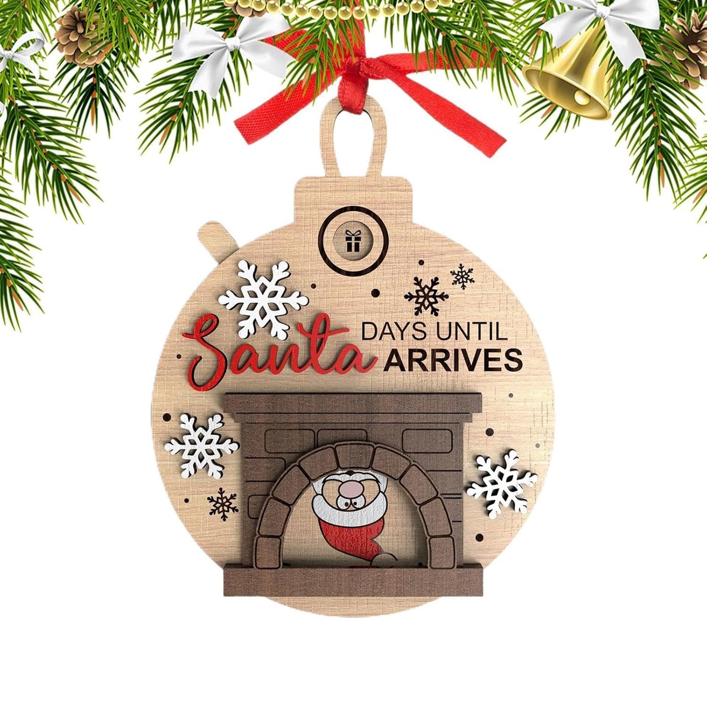 Christmas Countdown Decoration – Small Wooden Fireplace Santa Claus Ornament