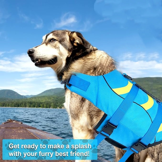 Shark dog life jackets, adjustable dog life jackets with shark fins, suitable for small, medium and large dog life jackets for swimming, boating, swimming pools and beaches