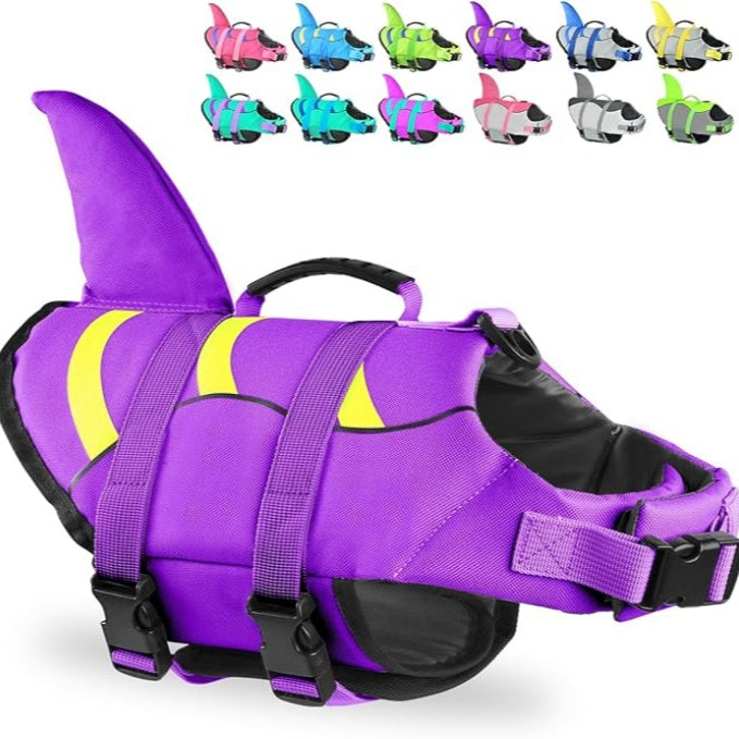 Shark dog life jackets, adjustable dog life jackets with shark fins, suitable for small, medium and large dog life jackets for swimming, boating, swimming pools and beaches