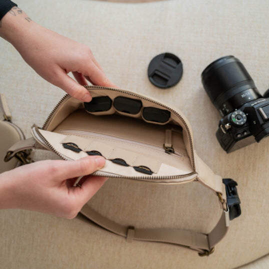 Beige Waist Bag – Compact Camera Waist Pack with Adjustable Strap